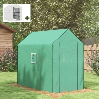 Outsunny Serre de jardin PE avec étagères 3 niveaux serre d'extérieur avec bâche de remplacement vert 143 x 215 x 190 cm blanc(m-8)