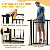 PawHut Puerta para Perros con Ancho Ajustable 76-104 cm Barrera de Seguridad con 2 Extensiones y Doble Bloqueo Negro(m-8)