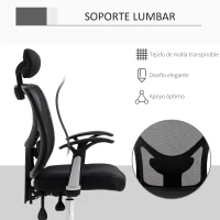 Vinsetto Silla de Escritorio Giratoria Silla de Oficina con Altura Ajustable Respaldo Reclinable Reposacabezas Regulable y Soporte Lumbar Tapizado en Malla Transpirable Negro(m-6)