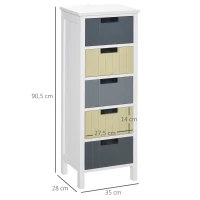 HOMCOM Cómoda de Madera con 5 Cajones Cajonera Auxiliar de Almacenaje con Patas Elevadas Estilo Moderno para Dormitorio Salón Baño 35x28x90,5 cm Multicolor(m-3)