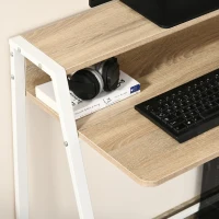 HOMCOM Secretária Mesa de Computador 84x45x85cm com Bancada de Madeira e Pés de Metal Estilo Moderno Carvalho e Branco(m-9)