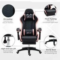 Vinsetto Computer Gaming Chair, PU Leather Desk Chair with Footrest, Swivel Task Chair with 135° Reclining Back and Lumbar Support, PC Chair for Adults, Black and Pink(m-7)