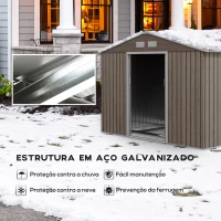 Outsunny Abrigo de Jardim 277x195x192 cm  Metálico para Armazenamento de Ferramentas com Base de Reforço Incluída Madeira(m-4)