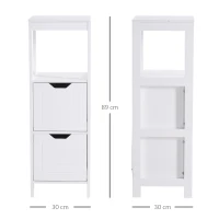 kleankin Armario de Baño Gabinete Multifuncional con Estante Abierto 2 Cajones de Almacenaje Diseño Antivuelco 30x30x89 cm Blanco(m-3)