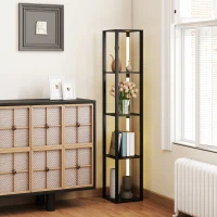 HOMCOM LED Floor Lamp with Shelves, Modern Dimmable Standing Lamp with 3 Brightness Levels and Foot Switch for Living Room, Bedroom, Office, Black(m-8)