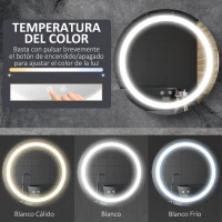 kleankin Espejo de Baño con Luz LED Táctil Función de Memoria Brillo y Color Ajustable y Antivaho Ø50x4,6 cm Plata(m-5)