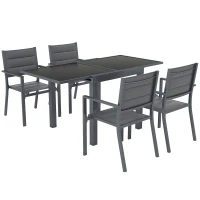 Outsunny Salon de jardin en aluminium et textilène table extensible 4 chaises empilables 4 personnes gris(m-11)
