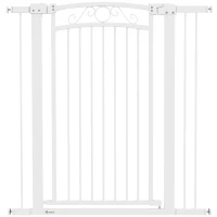PawHut Puerta para Perros con Ancho Ajustable 76-104 cm Barrera de Seguridad con 2 Extensiones y Doble Bloqueo Blanco(m-1)
