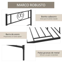 HOMCOM Marco de Cama Individual de Metal 31 cm para Colchón 90x190 cm con Cabecera Forma de Corazón Estructura de Cama con Espacio Bajo de Almacenamiento 95x196x100 cm Negro(m-6)