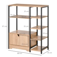 HOMCOM Estantería para Libros con Múltiples Estantes Abiertos y Doble Puerta Librería con Marco de Metal para Oficina Salón 80x35x97 cm Madera Natural(m-3)