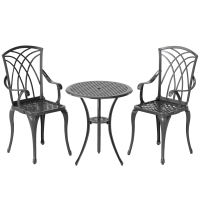 Outsunny 3 Pieces Garden Dining Set for 2, Cast Aluminium Outdoor Dining Set with 2 Armchairs and Round Dining Table with Parasol Hole, Garden Furniture Bistro Set, Brown