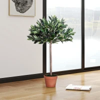 Outsunny 3ft Artificial Olive Tree Indoor Plant Greenery for Home Office Potted in An Orange Pot(m-6)