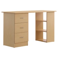 HOMCOM Mesa de Ordenador Escritorio para Hogar Oficina 3 Cajones 3 Estantes Mobiliario de Oficina 120x49x72cm Madera Natural(m-1)