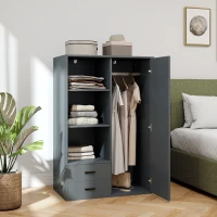 HOMCOM Armadio Moderno con 2 Cassetti, Ripiani Aperti e Vano Appendiabiti, 80x50x124 cm, Grigio Scuro(m-9)
