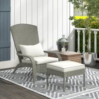Outsunny Sedia da Giardino con Poggiapiedi e Cuscini Imbottiti, in Rattan e Acciaio, 64x82x89 cm, Grigio e Crema(m-2)