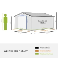 Outsunny Abrigo de Jardim Metálico 340x386x200cm Abrigo de Exterior para Armazenamento de Ferramentas com Base Incluida 4 Janelas de Ventilação e Porta Corredeira Cinza(m-3)
