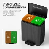 HOMCOM 40L Dual Compartment Rubbish Bin, with Soft-Close Lid - Black(m-4)