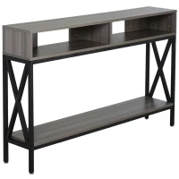 HOMCOM Mesa Consola Estilo Industrial Vintage con 3 Estantes y Marco Metálico para Entrada Pasillo 120x23,5x75 cm Gris y Negro(m-10)