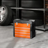 HOMCOM Lege Gereedschapskist, 49,7 x 25,3 x 40,7 cm, Gereedschapskast met 4 Laden, Mini-Box, Staal, Oranje(m-8)