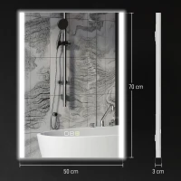 HOMCOM Espelho de Casa de Banho com Luz LED 70x50 cm 3 Cores de Luz Função Antiembaciamento Função de Memória IP44 Prata(m-3)