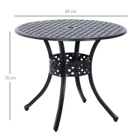 Outsunny 85cm Round Garden Table with Umbrella Hole, Aluminium Grid Motif Outdoor Dining Table for Garden Patio, Black(m-3)