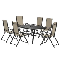 Outsunny Seven-Piece Steel Outdoor Dining Set, with Parasol Hole - Khaki(m-1)