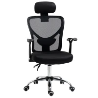 Vinsetto Silla de Escritorio Giratoria Silla de Oficina con Altura Ajustable Respaldo Reclinable Reposacabezas Regulable y Soporte Lumbar Tapizado en Malla Transpirable Negro(m-1)