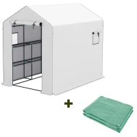 Outsunny Serre de jardin PE avec étagères 3 niveaux serre d'extérieur avec bâche de remplacement vert 143 x 215 x 190 cm blanc(m-1)