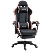 Vinsetto Computer Gaming Chair, PU Leather Desk Chair with Footrest, Swivel Task Chair with 135° Reclining Back and Lumbar Support, PC Chair for Adults, Black and Pink(m-1)