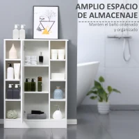 kleankin Armario de Suelo para Baño de Madera con 8 Compartimentos Abiertos y 1 Puerta con Estantes Ajustables Mueble Auxiliar Multiusos para Cocina Salón 71x22x100 cm Blanco(m-4)
