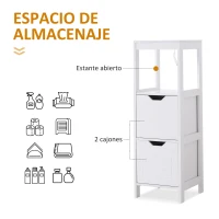 kleankin Armario de Baño Gabinete Multifuncional con Estante Abierto 2 Cajones de Almacenaje Diseño Antivuelco 30x30x89 cm Blanco(m-4)