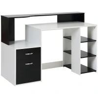 HOMCOM Mesas Ordenador Madera Blanco+Negro 140x55x92cm(m-1)