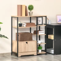 HOMCOM Estantería para Libros con Múltiples Estantes Abiertos y Doble Puerta Librería con Marco de Metal para Oficina Salón 80x35x97 cm Madera Natural(m-4)