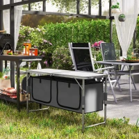 Outsunny Tavolino da Campeggio Picnic con Base per Cibi e Bevande Altezza Regolabile Pieghevole Alluminio, Legno 120x47x55/62/68cm(m-8)