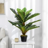 HOMCOM Plante artificielle palmier 85 cm avec 18 grandes feuilles grand réalisme pot inclus(m-6)