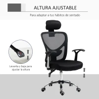 Vinsetto Silla de Escritorio Giratoria Silla de Oficina con Altura Ajustable Respaldo Reclinable Reposacabezas Regulable y Soporte Lumbar Tapizado en Malla Transpirable Negro(m-4)