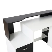 HOMCOM Mesas Ordenador Madera Blanco+Negro 140x55x92cm(m-5)