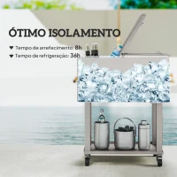 Outsunny Carrinho Refrigerador de Bebidas de 56L com Rodas Abridor de Garrafas e Prateleira para Pátio Festas 67x35x80 cm Cinzento Claro(m-4)