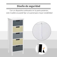 HOMCOM Cómoda de Madera con 5 Cajones Cajonera Auxiliar de Almacenaje con Patas Elevadas Estilo Moderno para Dormitorio Salón Baño 35x28x90,5 cm Multicolor(m-6)