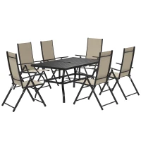 Outsunny Seven-Piece Steel Outdoor Dining Set, with Parasol Hole - Khaki(m-11)