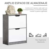 HOMCOM Mueble Zapatero Moderno con 2 Cajones Abatibles Estantes Ajustables para 8 Pares de Zapatos 62,5x26x81 cm Gris(m-4)