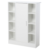 kleankin Armario de Suelo para Baño de Madera con 8 Compartimentos Abiertos y 1 Puerta con Estantes Ajustables Mueble Auxiliar Multiusos para Cocina Salón 71x22x100 cm Blanco