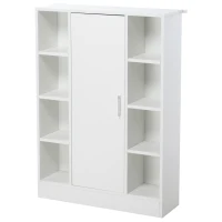 kleankin Armario de Suelo para Baño de Madera con 8 Compartimentos Abiertos y 1 Puerta con Estantes Ajustables Mueble Auxiliar Multiusos para Cocina Salón 71x22x100 cm Blanco(m-1)