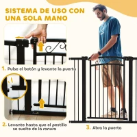PawHut Puerta para Perros con Ancho Ajustable 76-104 cm Barrera de Seguridad con 2 Extensiones y Doble Bloqueo Negro(m-7)