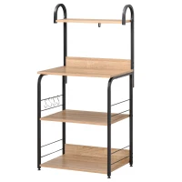 HOMCOM Estantería de Cocina de 4 Niveles con Ganchos Estantería para Microondas 60x40x125 cm Madera Natural(m-1)