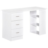HOMCOM Mesa de Ordenador Escritorio para Hogar Oficina 3 Cajones 3 Estantes Mobiliario de Oficina 120x49x72cm Blanco