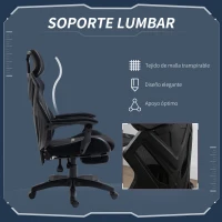 Vinsetto Silla Gaming con Reposapiés Retráctil Silla de Oficina Giratoria Reclinable con Reposacabezas y Altura Ajustable 65x65x119-129 cm Negro(m-6)