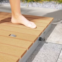 Outsunny Kit de Duche de Jardim Portátil Duche Exterior de Chão Altura Ajustável até 4 m para Campismo Piscina Praia 70,5x55x7,5 cm Madeira(m-9)