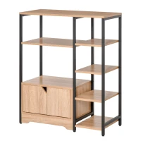 HOMCOM Estantería para Libros con Múltiples Estantes Abiertos y Doble Puerta Librería con Marco de Metal para Oficina Salón 80x35x97 cm Madera Natural(m-10)