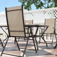 Outsunny Seven-Piece Steel Outdoor Dining Set, with Parasol Hole - Khaki(m-9)